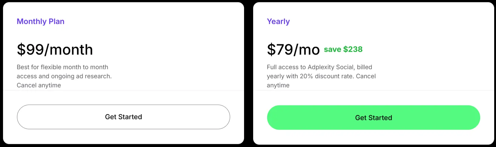 AdPlexity Social Pricing