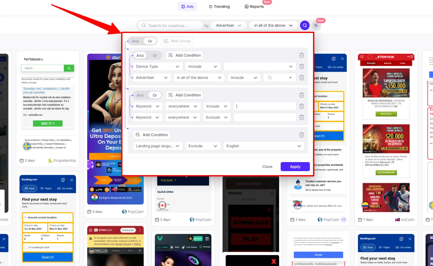 AdPlexity Advanced Search