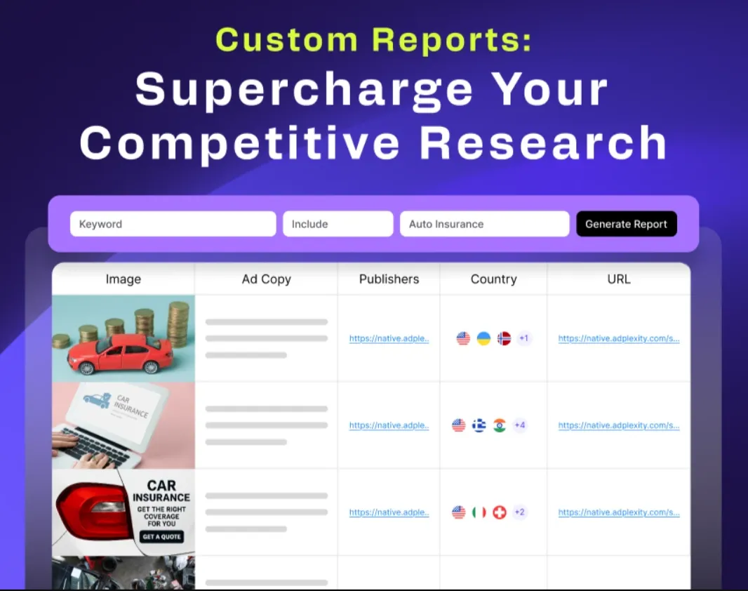 Competitor ads tracking in AdPlexity